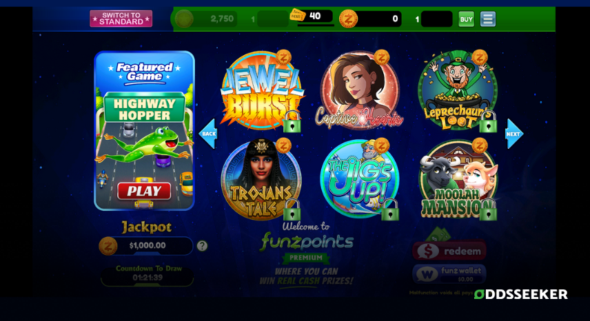 A screenshot of the desktop casino games library page for Funzpoints